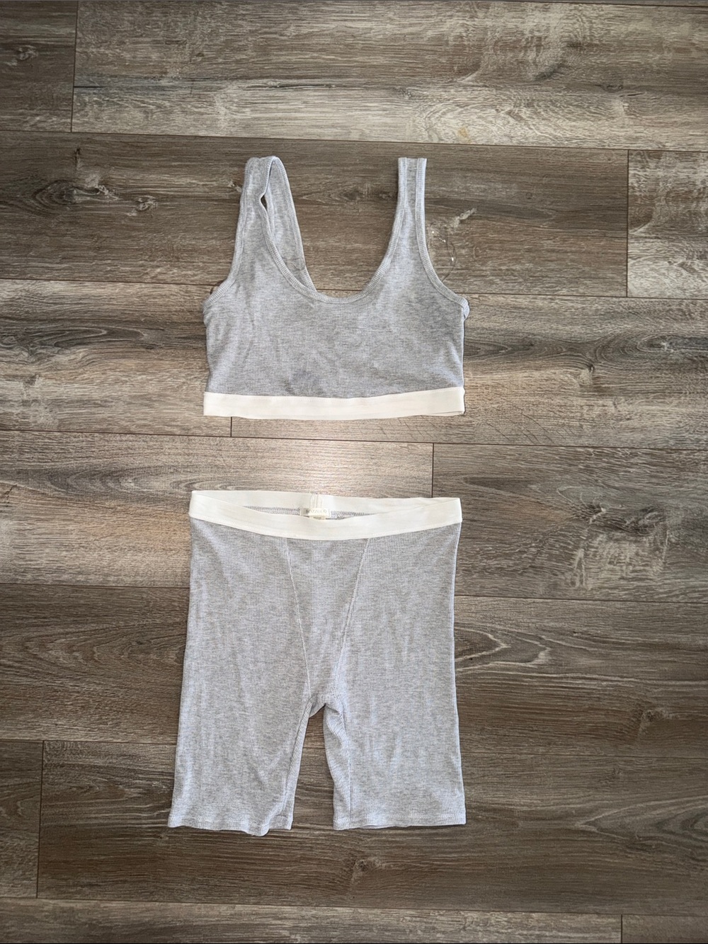 Light Gray Ribbed Bike Shorts Set